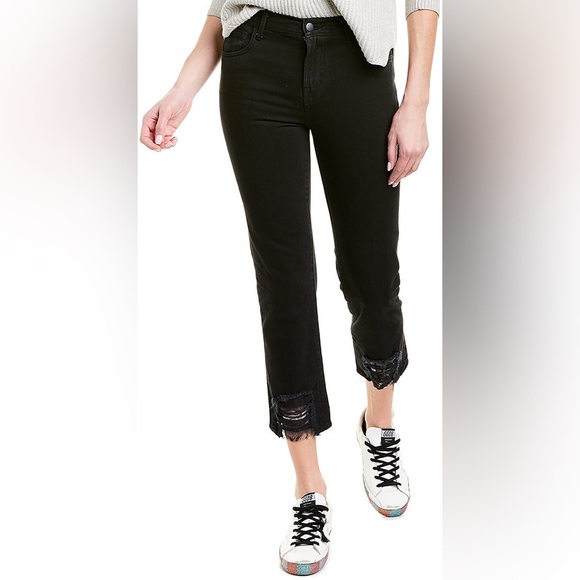 J BRAND Ruby Fleur Noir Black High Rise Crop Cigarette - Picture 1 of 10